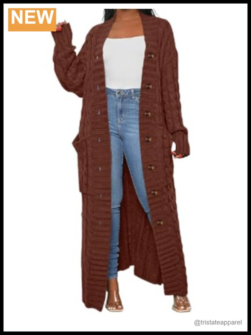 Women's Chunky Cable Knit Long Sleeve V-Neck Floor Length Maxi Cardigan with